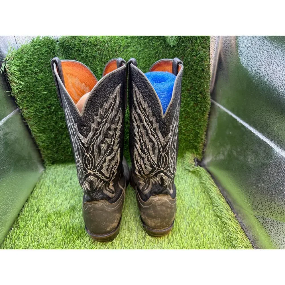 Lucchese Western Boot Men's 9.5 Black Leather Pull On Equestrian Cowboy Ranch